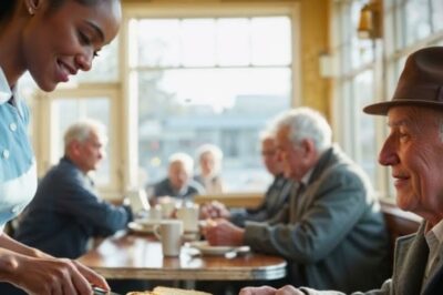 A black waitress helped an elderly man every morning until his lawyers entered the restaurant accompanied by four bodyguards looking specifically for her. The doorbell at Cafe Aurora rang at 8:47 a.m. But it wasn’t the familiar sound that made Kayla stop what she was doing. It was the absolute silence that followed.