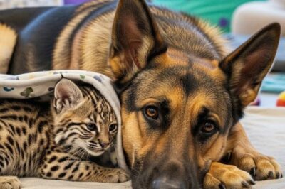 German Shepherd Steps In to Raise an Orphaned Bobcat—This Kitten Finds the Warmth He Never Had